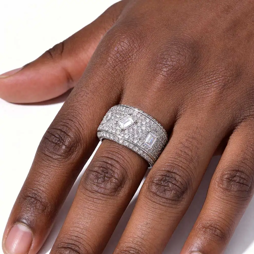 

Hip Hop Fine Jewelry Fancy Shape Band Iced Out Cubic Zirconia Ring Emerald Championship Ring Men