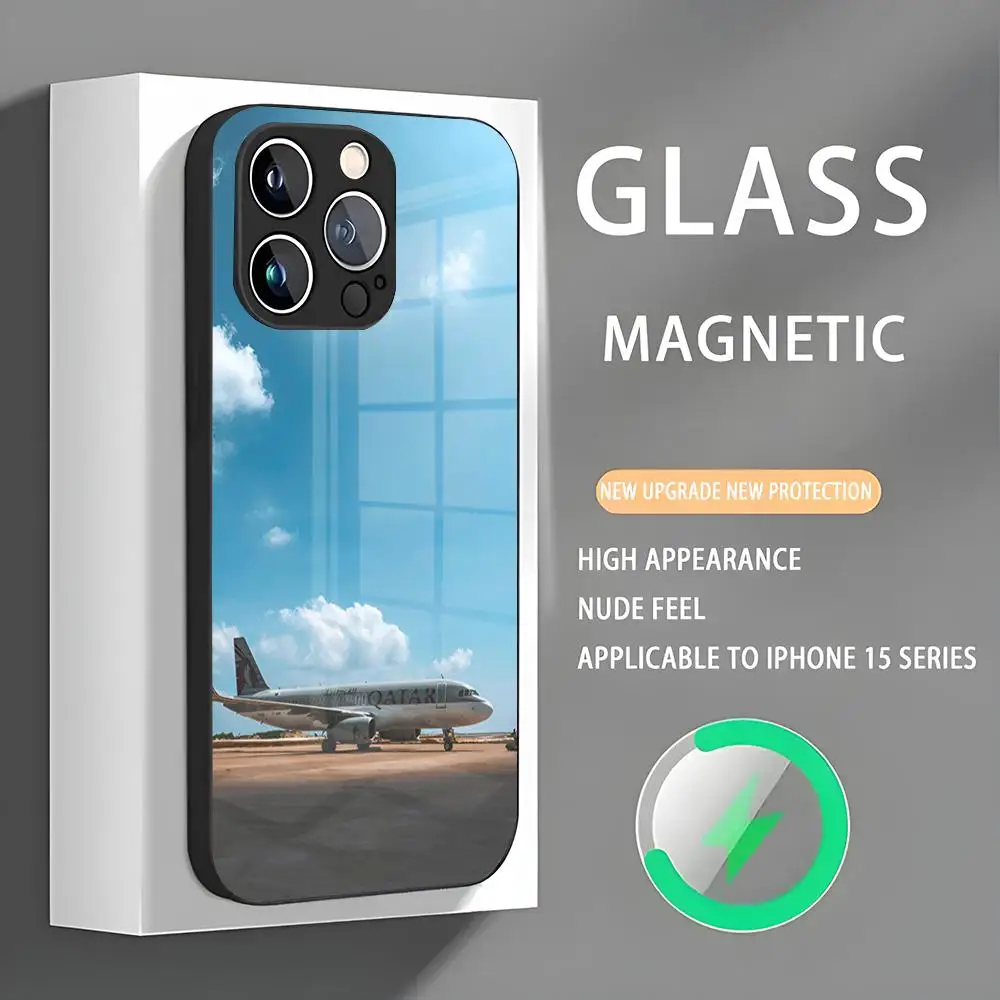 Qatar Airways Phone Case Iphone 16 Pro Max Case 15 14 13 12 11 X XR XS XSMAX 8 Plus Mini Pro Max Glass Magnetic Phone Case