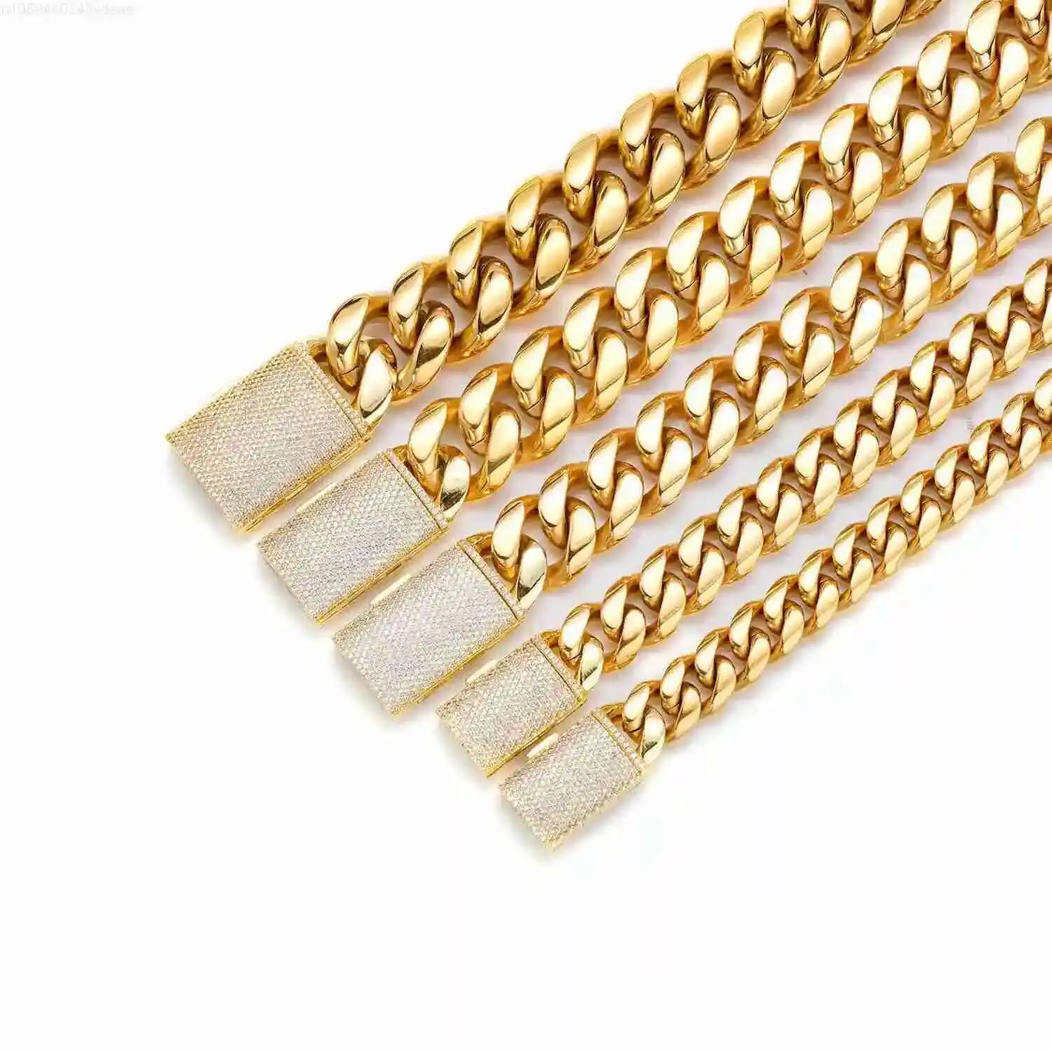 

12mm 14mm 18mm 20mm 22mm Mens 18k Gold Plated Stainless Steel Miami Cuban Link Chain Necklace