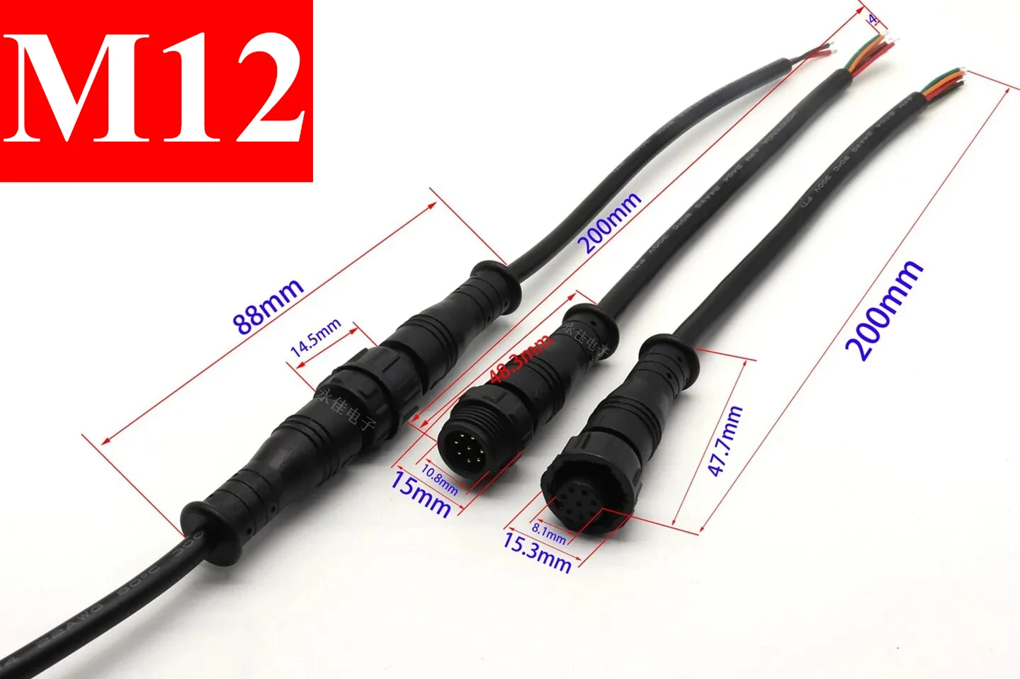20cm M12 Waterproof Connector with Aviation Plug and 2/3/4/5/6/8/12pin Sensor Cable Male and Female Connector  Connection Cable