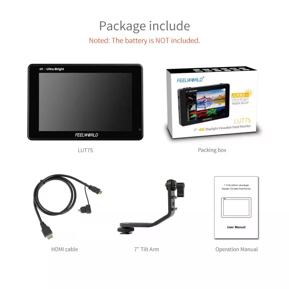 Feelworld LUT7S 7 "1920*1200 IPS Monitor LCD 2200nit pantalla táctil 4K HDMI y SDI Monitor para cine