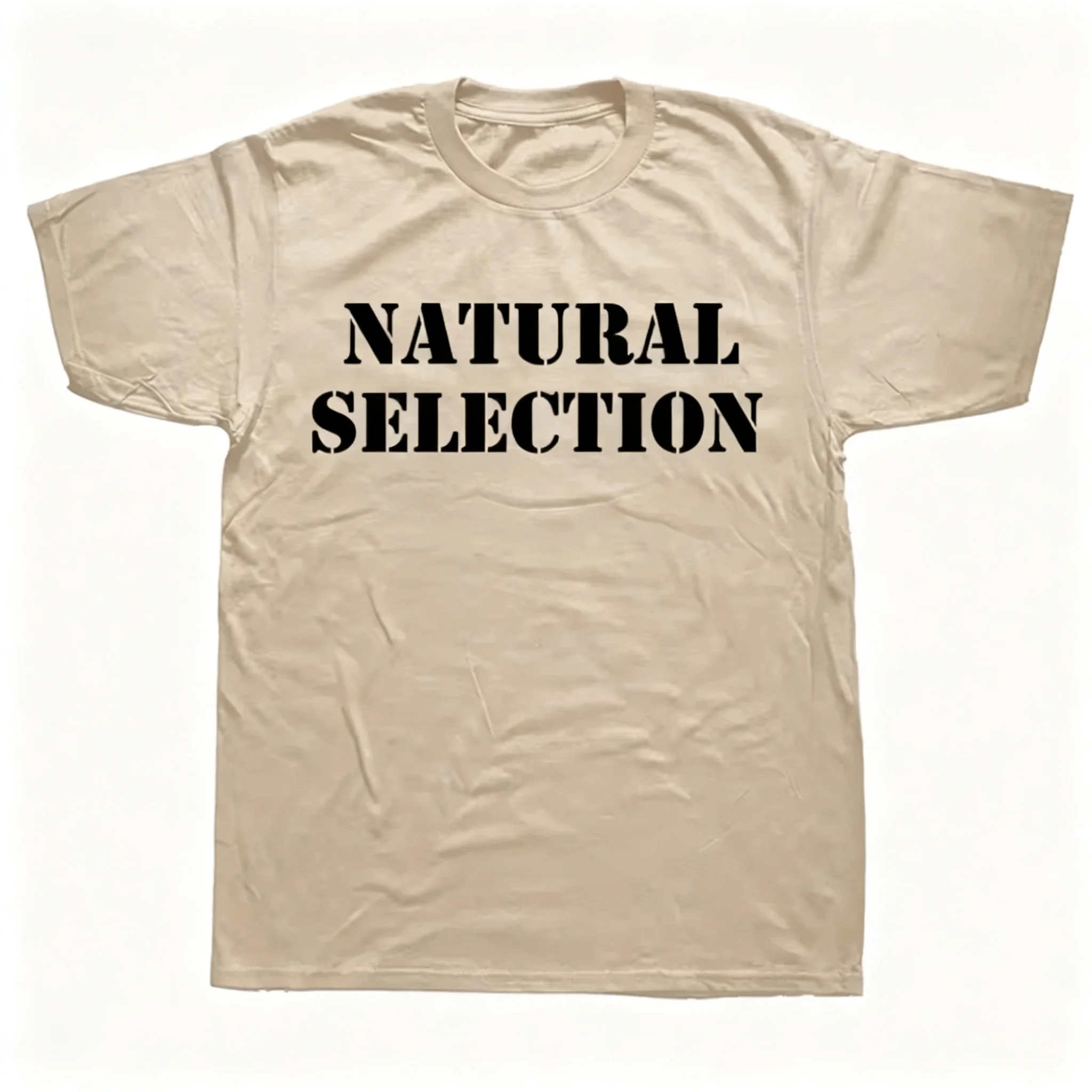 2026 New Oversized Unisex Streetwear Natural Selection Bold Serif Text Graphic T Shirt Simple Letter Front Print Tee