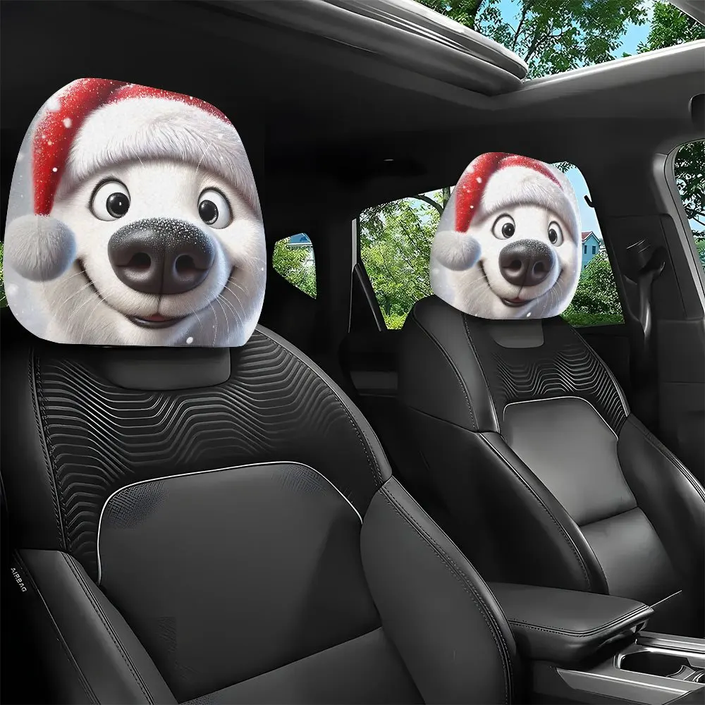 2pcs Christmas hats, cute puppy car headrest covers, snowy Christmas Christmas hat outfit, winter limited edition accessories