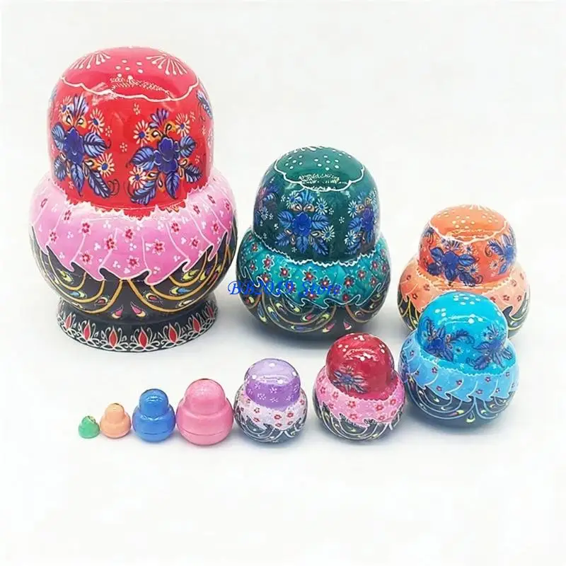 Q0KB Wooden Russian Nesting Dolls with 10 Layers Hand Crafted for Toddlers Stacking Play Skill Building