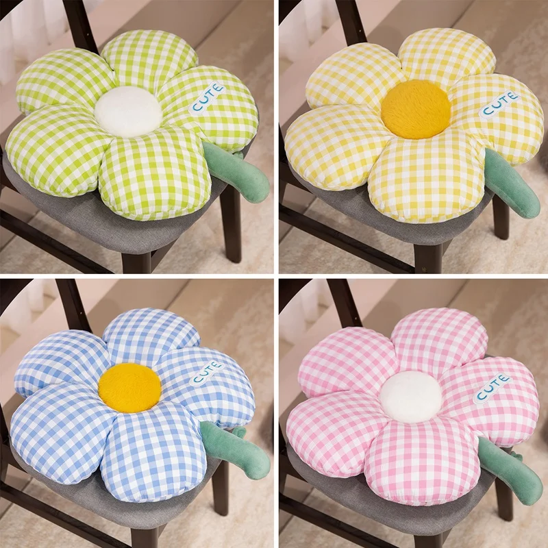 50cm Cute Grid Flower Plushies Lovely Stuffed Pink Blue Yellow Flower Throw Pillow Sofa Bed Chair Cushion Home Decor Gifts Girl
