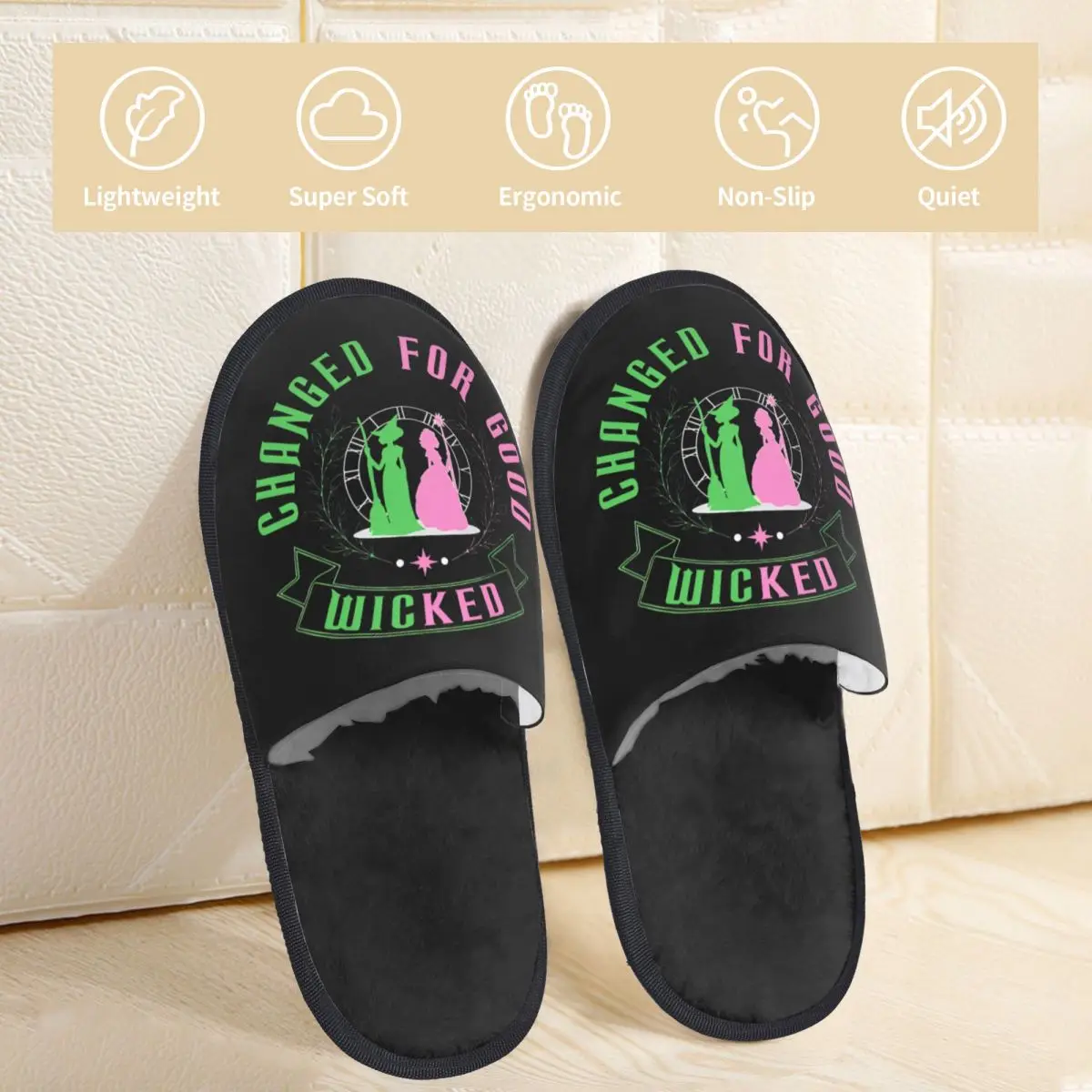 

Changed For Good Wicked Indoor Slippers with Memory Foam Slipper Gift for Unisex House Shoes with Anti-Skid Sole