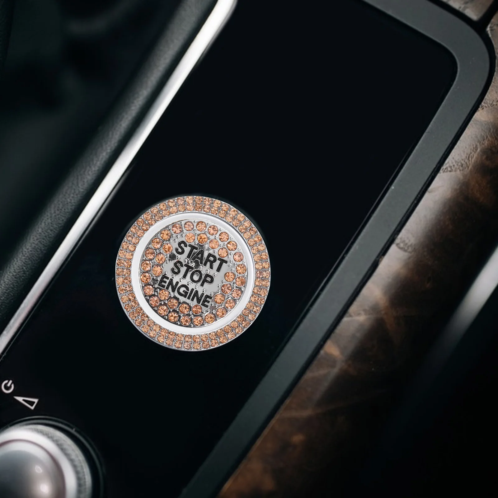 

Push To Start Button Cover Bling Rhinestone Car Ignition Protector Durable Engine Start Button Decoration Auto Interior