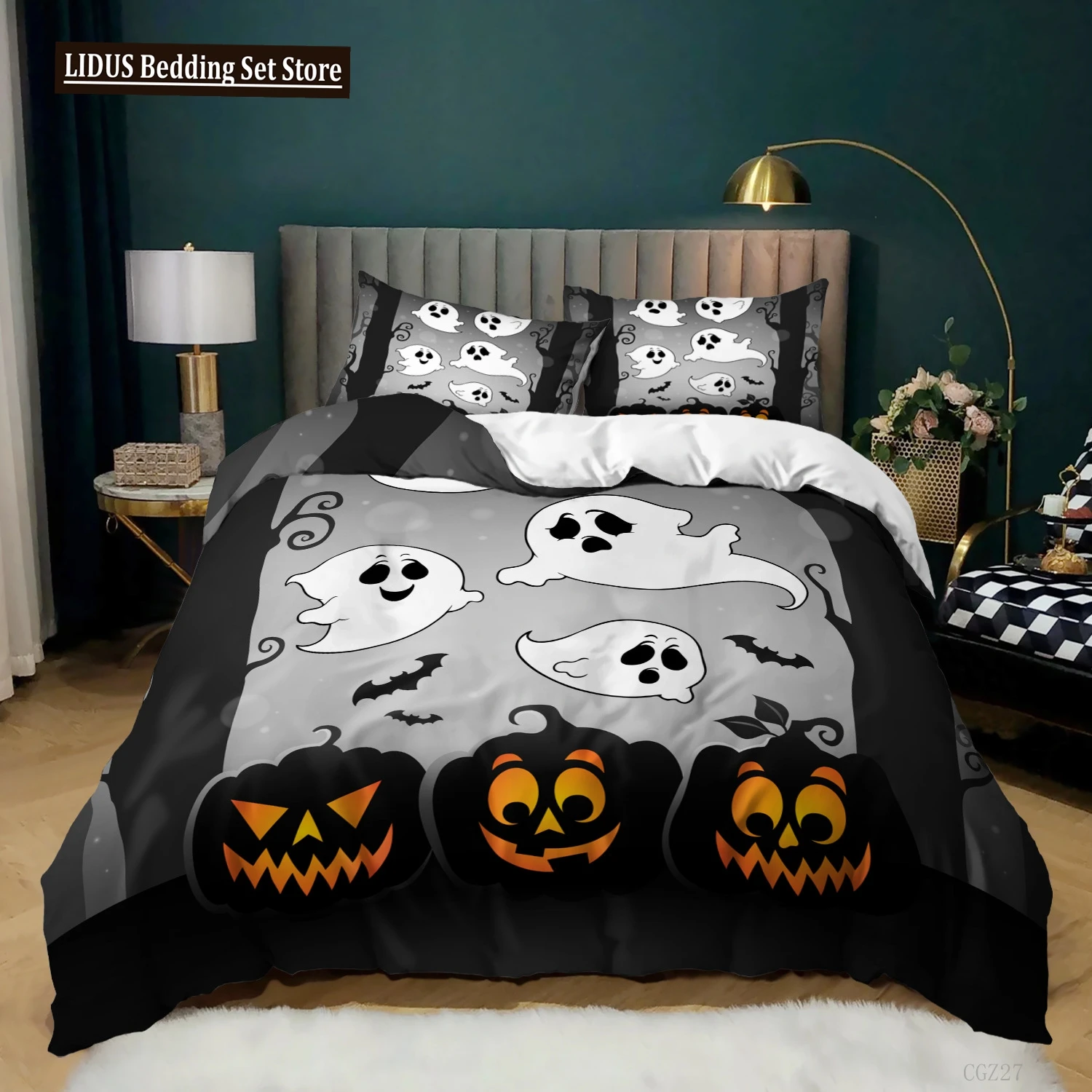 

Halloween Theme Polyester Duvet Cover Set King Queen Size Ghost Pumpkin Lantern Bat For Kids Boys Girls Gothic Spooky Cartoon