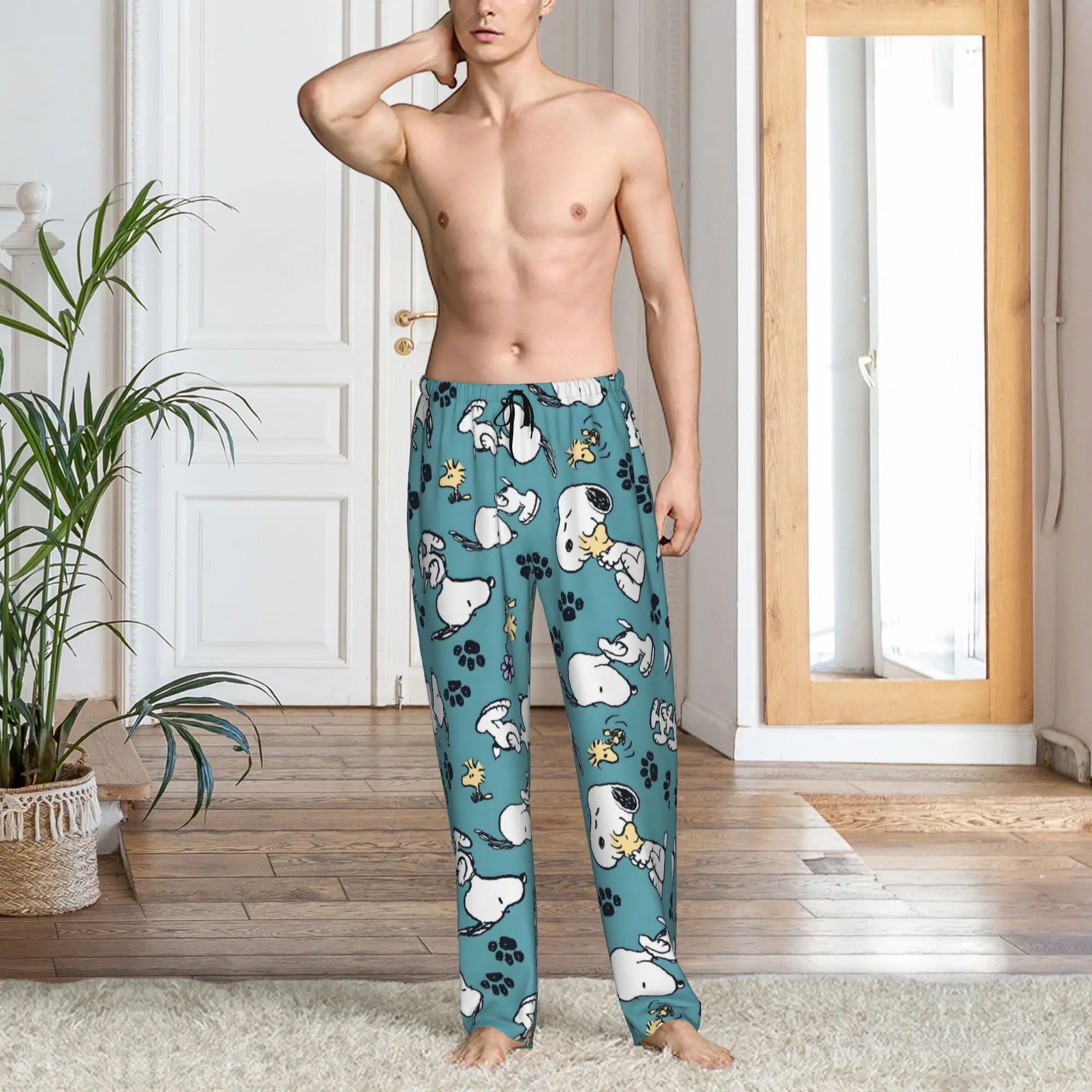 Custom S-snoopied Anime Pajama Pants Men Dog Cartoon Sleepwear Lounge Sleep Bottoms Stretch with Pockets view 6