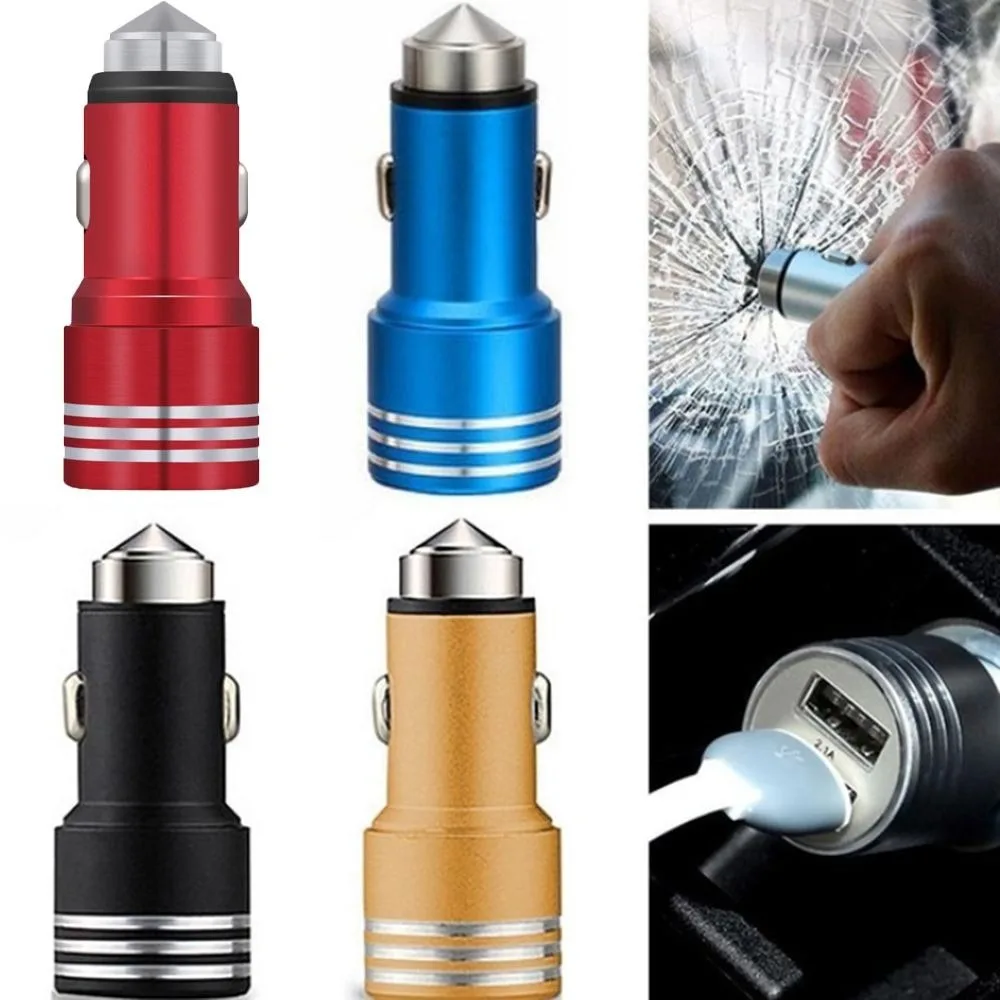 

High Quality Dual USB USB Power Delivery Car Charger All Metal 5V 2.1A USB Car Charger Adapter Safety Hammer 2 Port Fast Charger
