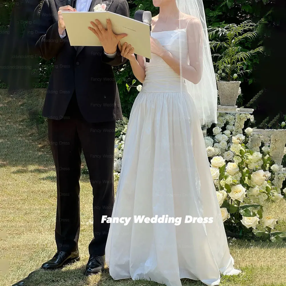 

Fancy Simple Taffeta Main Korea Wedding Dress A Line Back Corset Sleeveless Evening Dresses Floor Length Customized