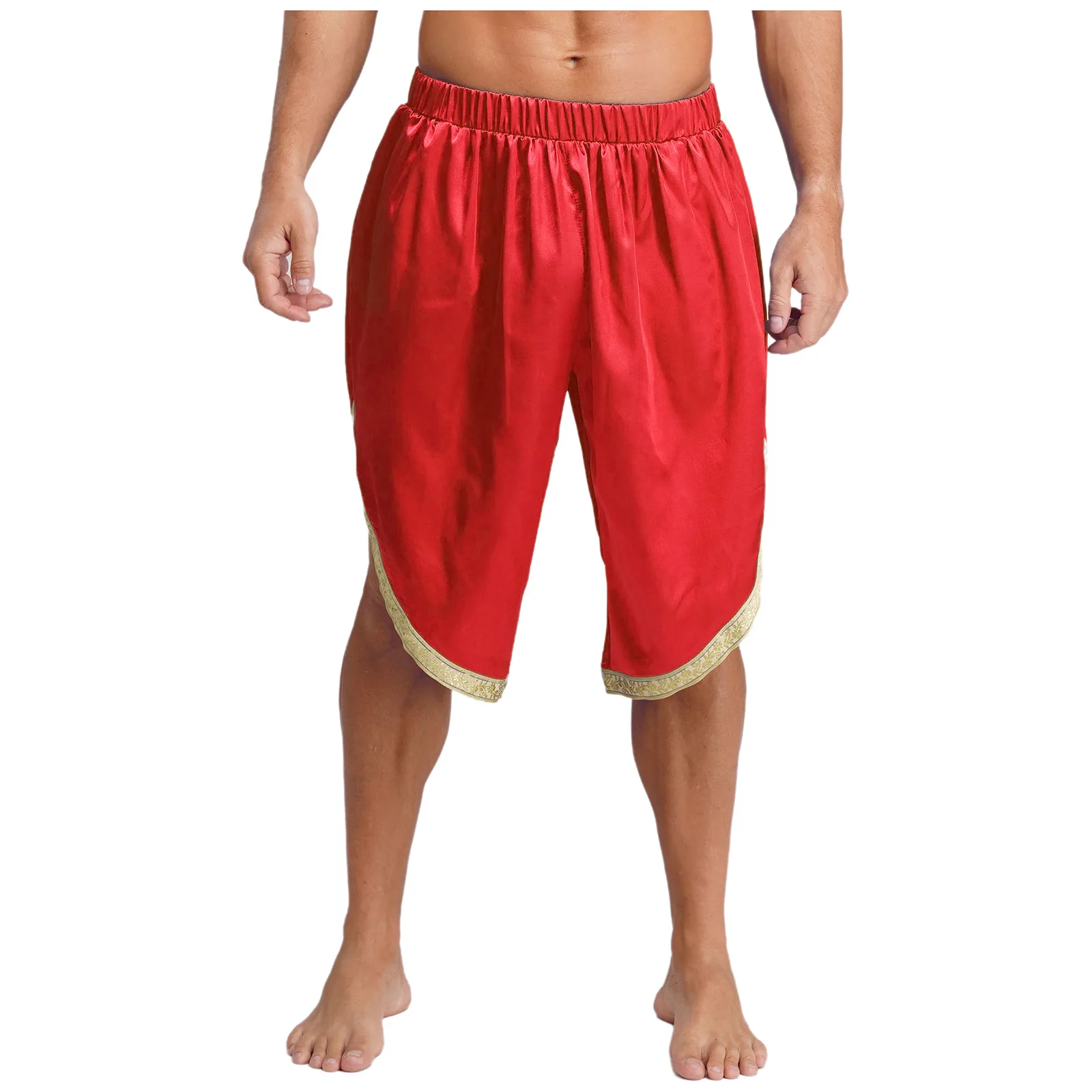 Męskie, stylowe, błyszczące szorty dhoti na Halloween w arabskim, egipskim, indyjskim stylu cosplay z kieszeniami, luźne, arabskie, codzienne, na karnawał.