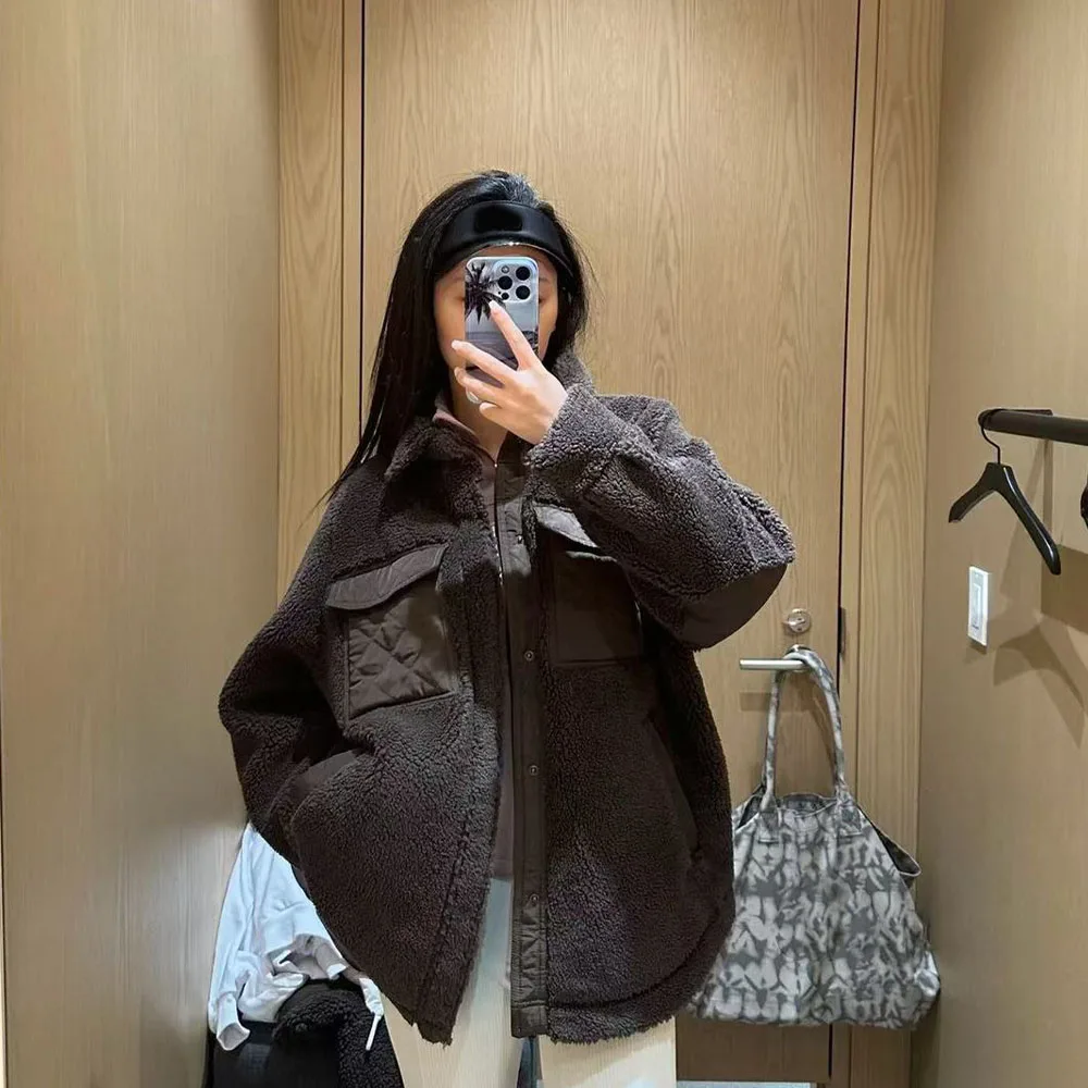 

A2O original standard Jisoo with autumn and winter long warm fashionable to create lazy comfortable minimalist lamb fleece