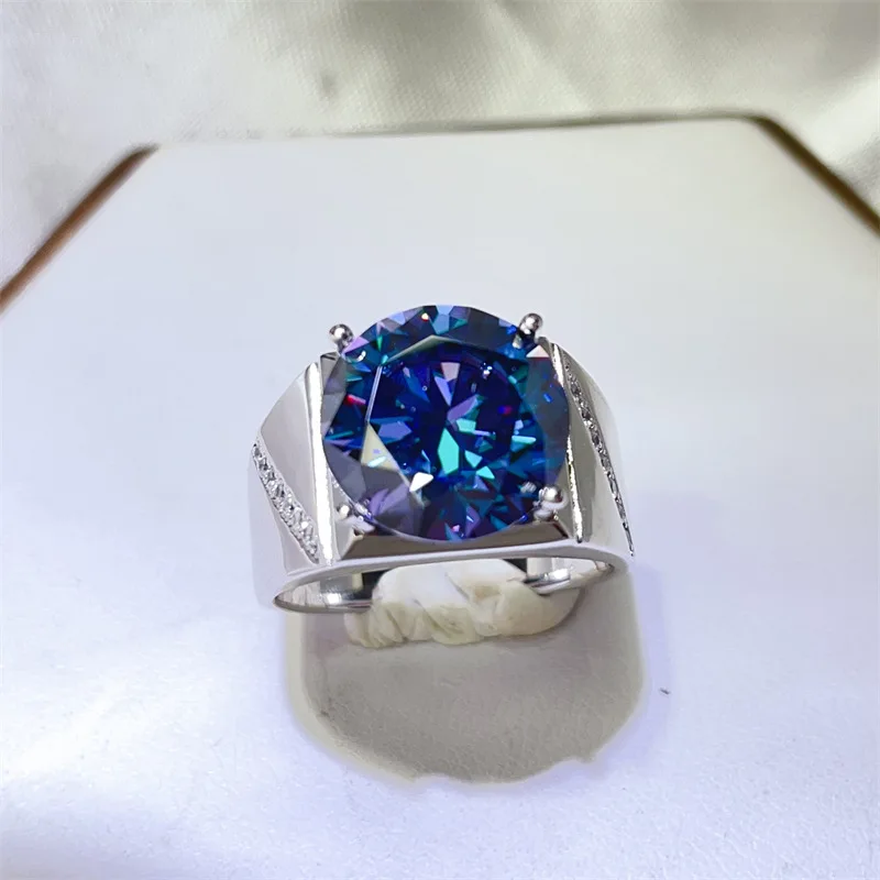

Кольцо Deep Blue Diamond с овальным синим бриллиантом для мужчин, 10 карат, муассанит, платина PT950 | Насыщенный синий цвет, высокий стиль.