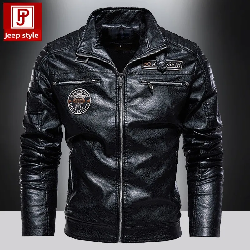 

Новая модная повседневная кожаная куртка 2023 года для мужчин: куртка-бомбер из искусственной кожи с воротником-стойкой, на молнии, с вышивкой, для молодежи, Vitali Sle