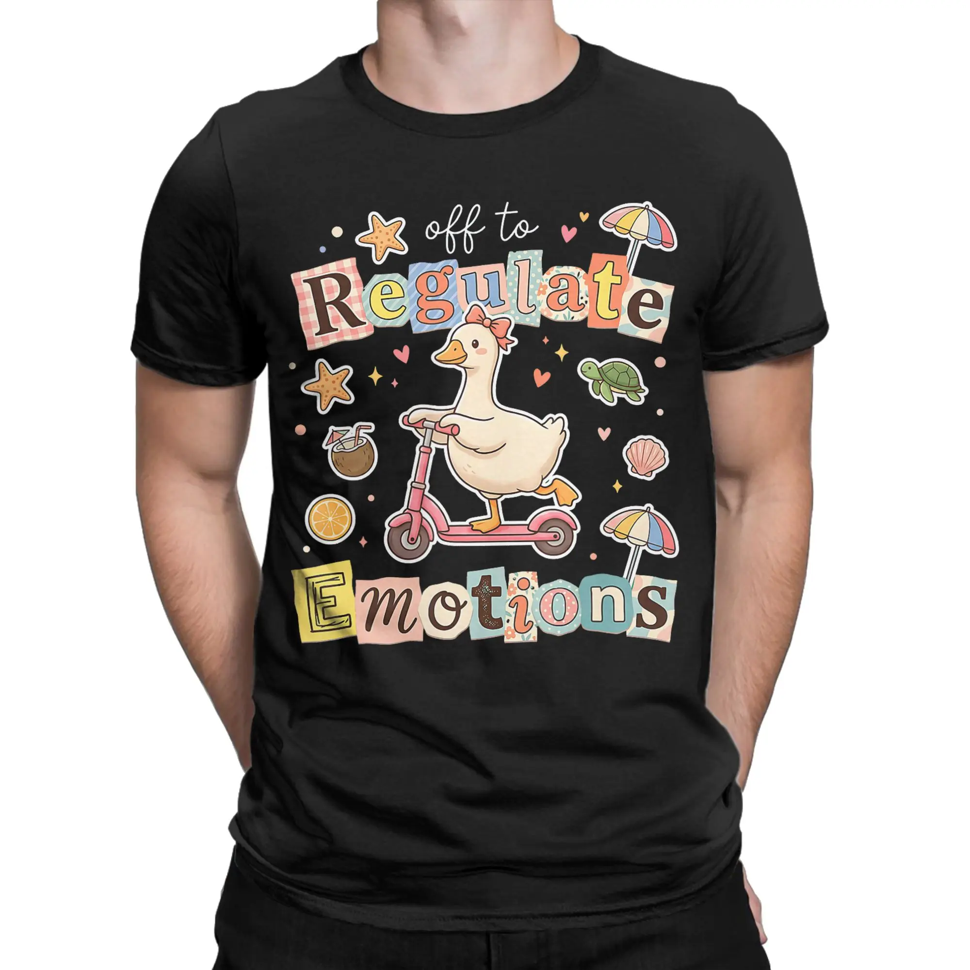 Off to Regulate Emotions Goose Scooter Mental Health T Shirt Summer  Harajuku T-Shirts Men's Oversized Top Tees Short-Sleeve