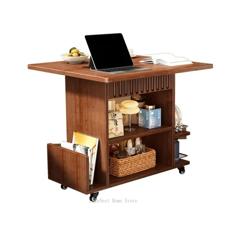 Mid-Century Mobile Side Stand, Folding Table for Sofa & Bedside, Small Space Storage Rack
