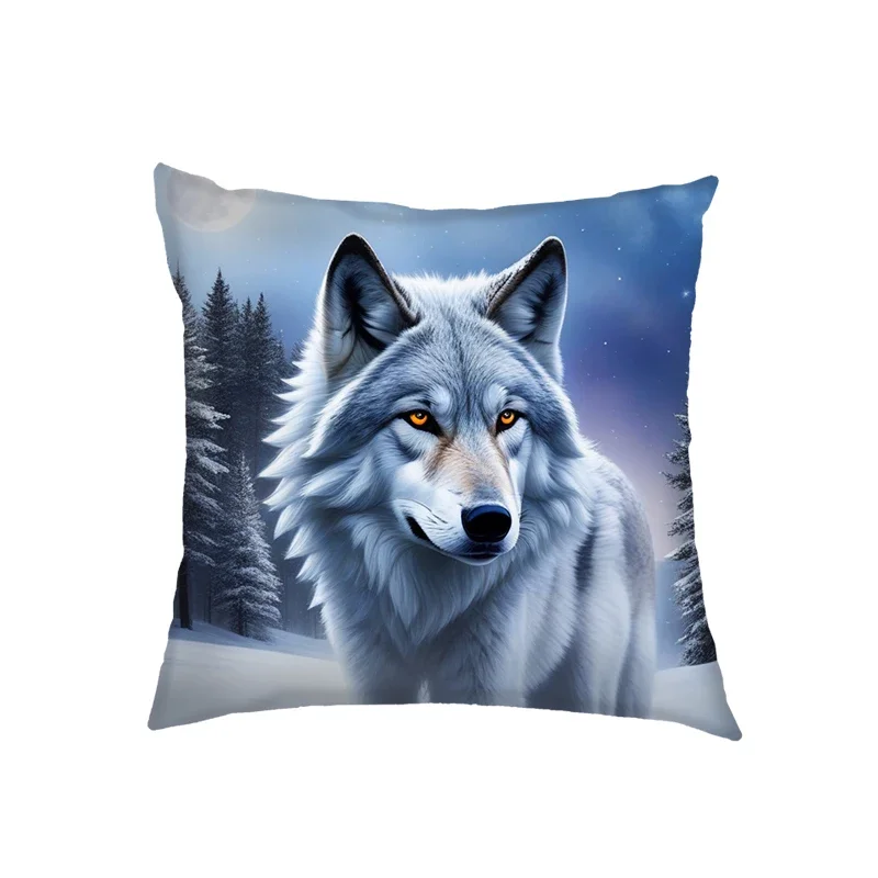 Wolf Howling Under Moonlight Pattern Cushion Covers Pillowcases Sofa Bedroom Home Office Home Party Car Bedding