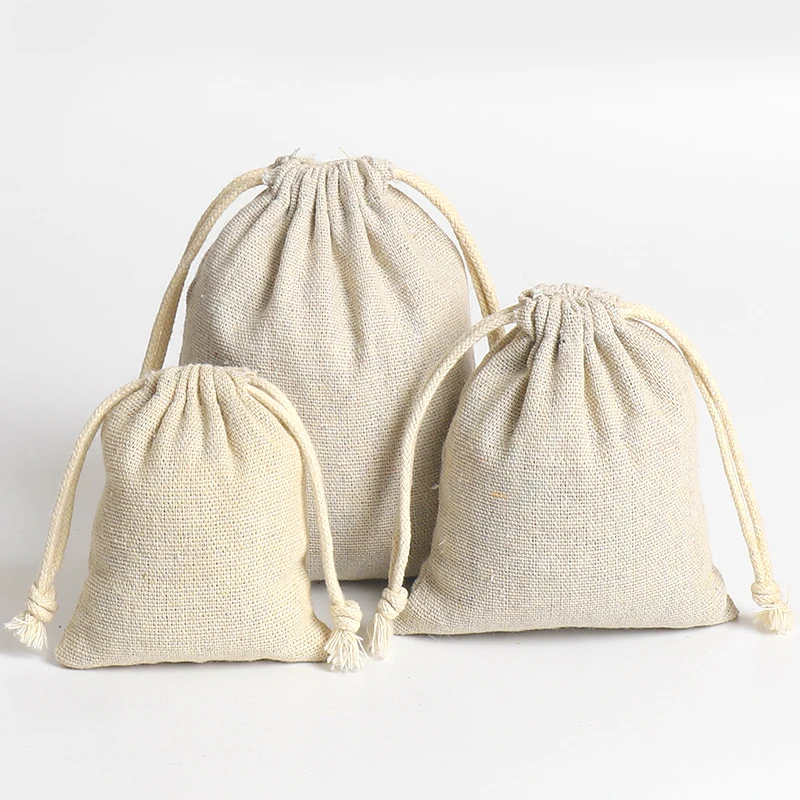 Wholesale 50PCS Natural Cotton Linen Drawstring Bag for Beads Tea Nut Sweets Container Gift Packaging Pocket Custom Logo Pouch