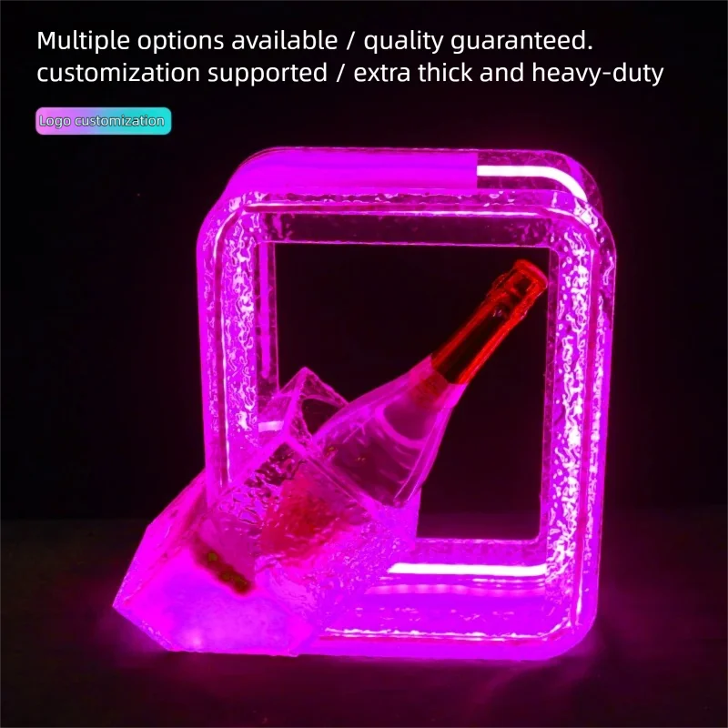 Ice Patterned Acrylic Wine Stand Luminous Bar KTV Champagne Display Table LED Nightclub Drinking Props Clear Foreign Wine Base