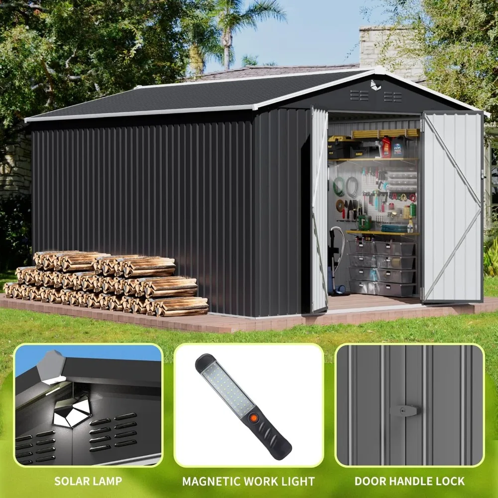 

Metal Storage Shed, Outdoor Storage Structure, 10x14 Cm, Large Backyard Storage Shed with Lockable Door