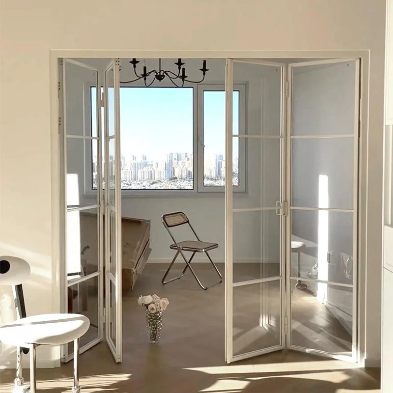 

Indoor Narrow Aluminum Frame Fashionable Folding Door Panoramic Moisture Proof Glass Fold Up Doors Silent Bi Folding Doors