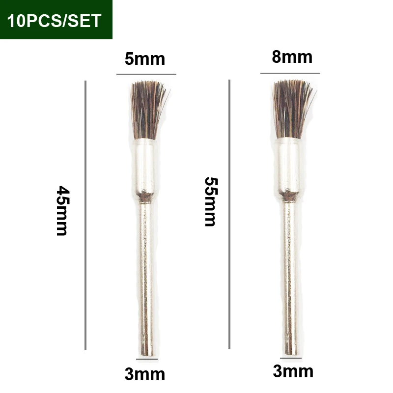 10 Stück 3*5/8mm Mini-Draht end bürste Stahl/Messing/Borste für Dremel 1/8 "Schaft Stift form Rotations werkzeug Zubehör Schlacke Fleck Rost Staub – Detail 10