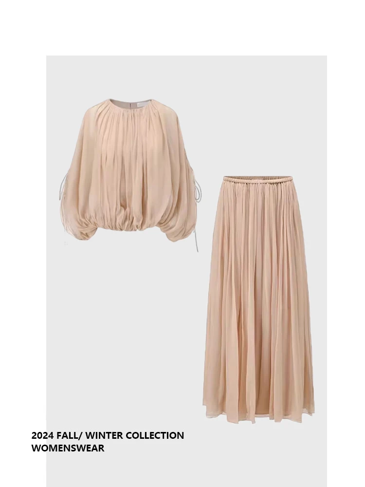 

Комплект из топа и юбки Forever 2 в оттенке нюд-розовый, винтажный стиль, юбка миди с тонкими складками, летняя новинка