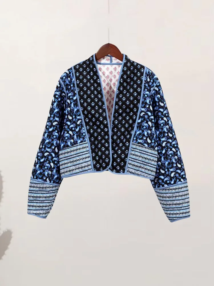 HH Cappotto da donna con stampa floreale trapuntato reversibile a maniche lunghe aperto sul davanti due in uno giacche autunno vintage streetwear