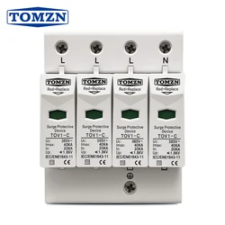 TOMZN AC SPD 3P+N 20-40kA 275/385/420VAC House Surge Protector Protection Protective Low-voltage Arrester Device Lightning OB0