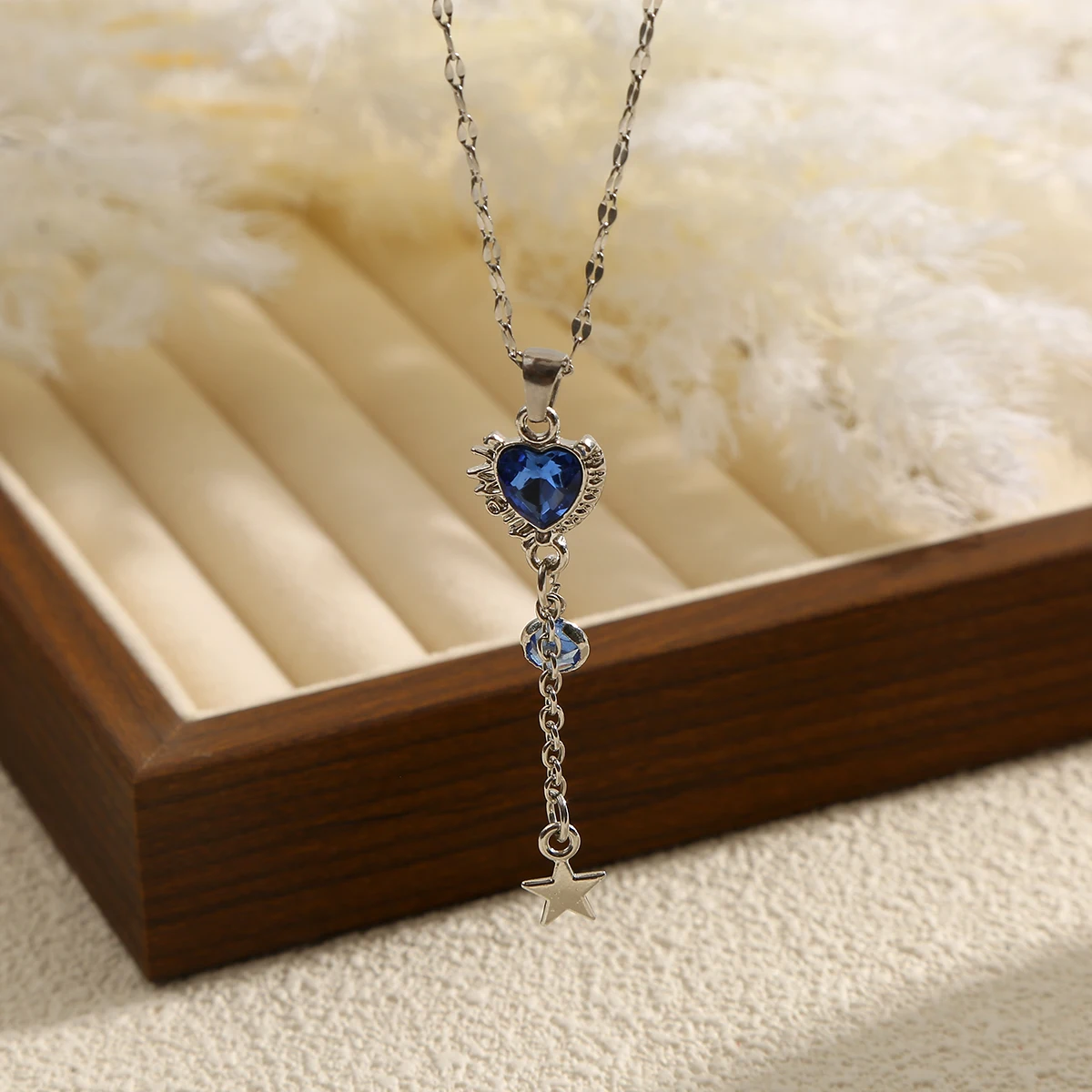 SOVOB رائعة الحب على شكل قلب الزركون ستار شرابة قلادة القلائد للنساء سترة من الفولاذ المقاوم للصدأ سلسلة عنق مجوهرات الحفلات #5