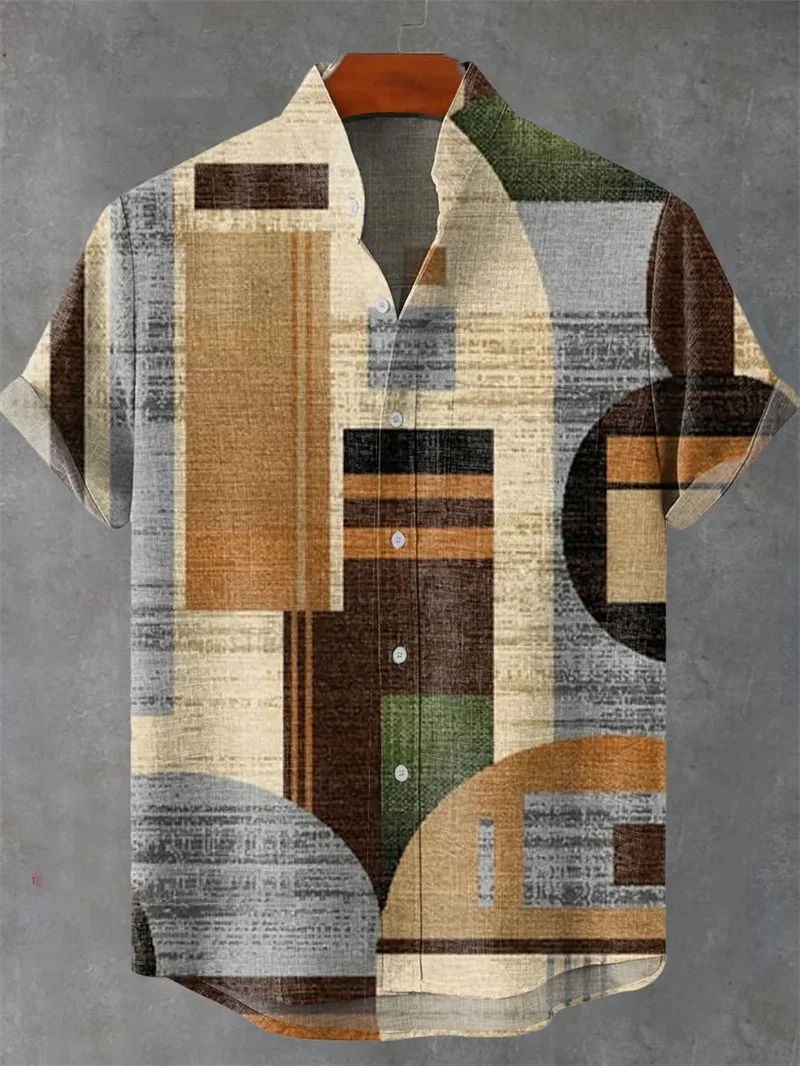 2025 パターンハワイアンリネンシャツメンズ夏 3D プリント半袖カジュアルファッショントップラペルボタンアップシャツ