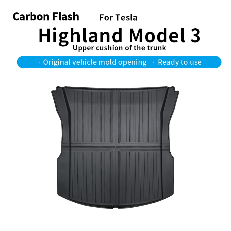 

Карбоновая вспышка для Tesla 2024-25 Model3 Highland 3 TPE, автомобильные грузовые подкладки, водонепроницаемые коврики для хранения, верхний слой подушки багажника