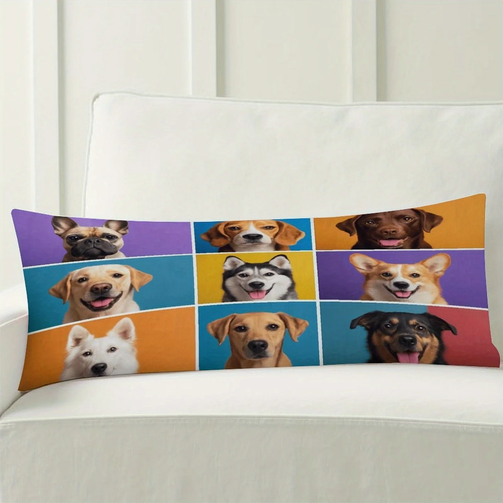 Extra-Long Large Dog Breed Cushion Cover Suitable for Bed & Sofa - Husky, Poodle, Beagle Pillowcase with Zipper Closure, Soft Fa