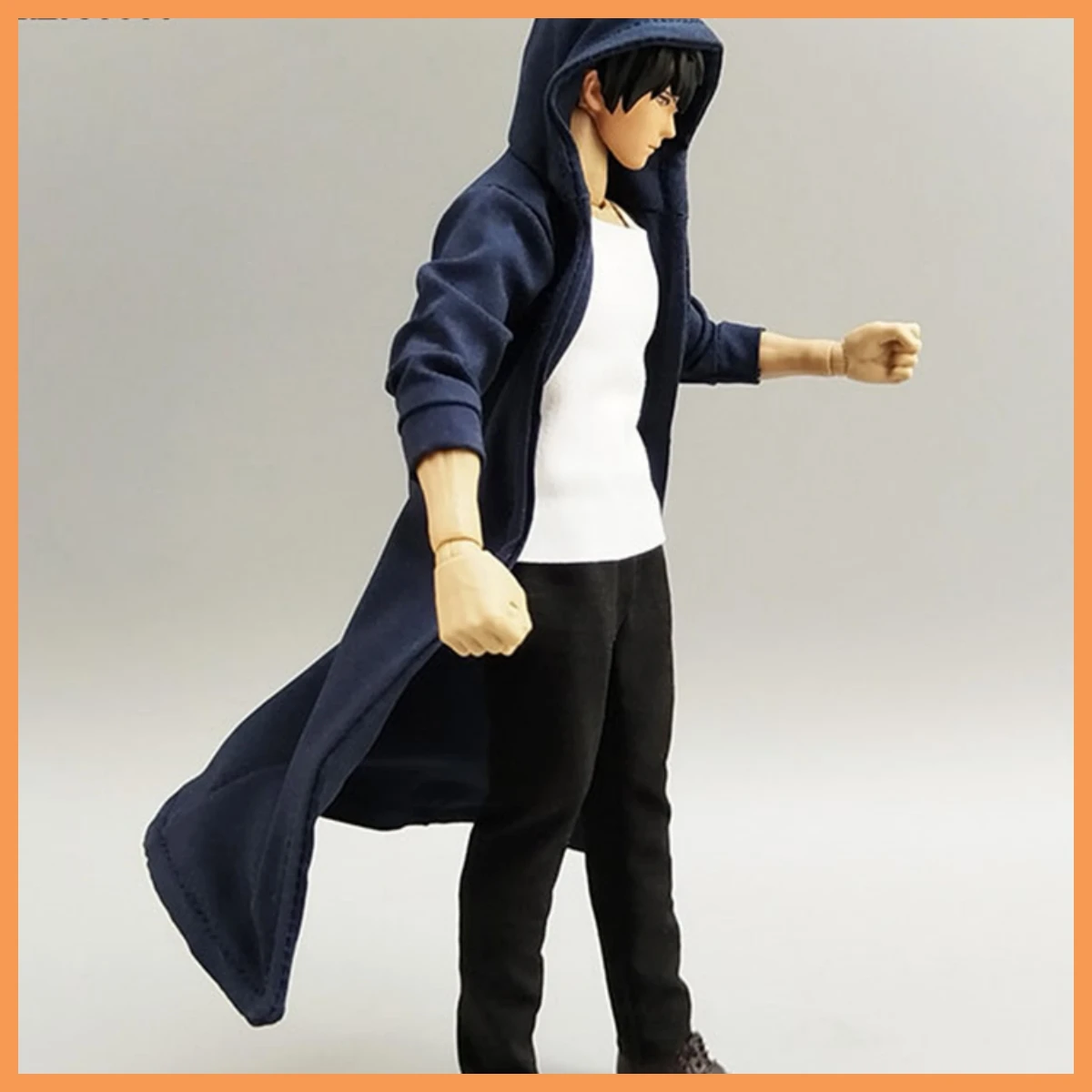 

Handmade 1/12 Scale Darker Blue Hooded Windbreaker White Inner Vest Black Casual Pants for 6inchs Soldier Action Figure Body