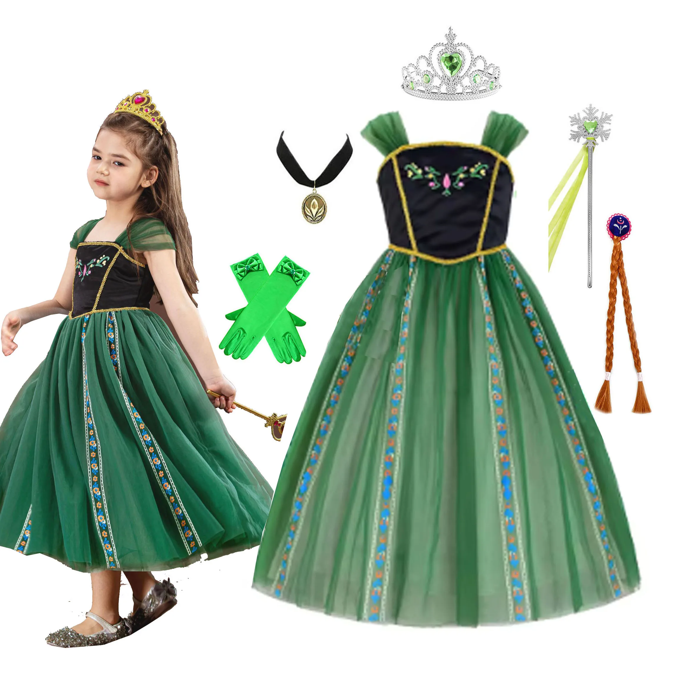 

Shiny Toddler Little Girls Movie Princess Frozen Anna Birthday Party Cosplay Halloween Fancy Dress Christmas Gift