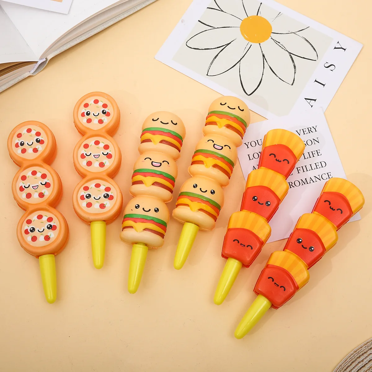 

24 pcs/lot Creative Hamburger Fries Pizza Decompression Gel Pen Cute 0.5 mm Black Neutral Pens School Office writing Supplies