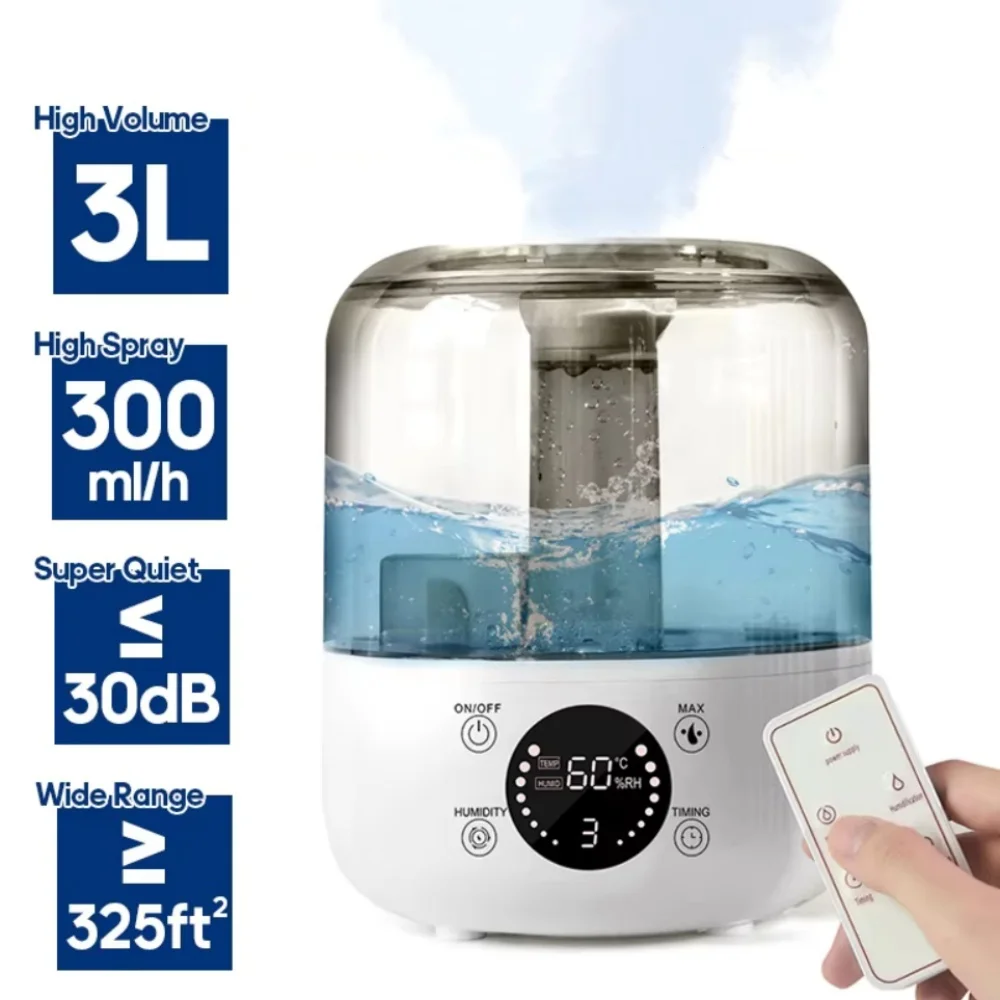 Humidificateur d'air intelligent de 3000 ml avec double sortie de brume : diffuseur d'arômes d'huiles essentielles pour la maison et le bureau, équipé d'une brume réglable