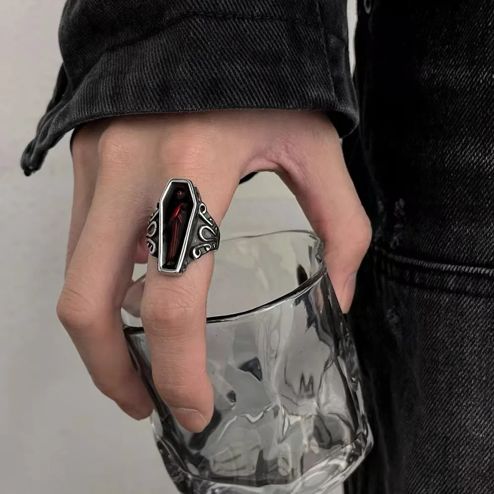 Halloween Gothic Mummy Vampireing Coffin Men Rings Stainless Steel Women Jewelry Punk Rock Cool Stuff Fashion Accessories Gift