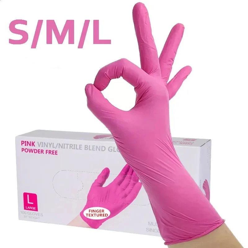 

3.5Mil Light Duty Pink Nitrile Gloves Disposable Latex Free Esthetician Salon Hair Dye Tattoo Gloves Household Cleaning Gloves