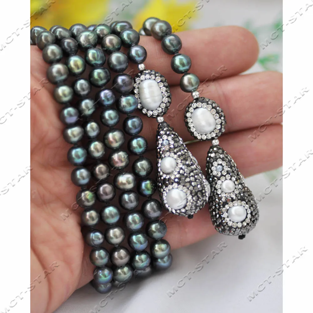 

MCT·STAR 50'' 30mm Peacock-Black Round Freshwater Pearl Drop CZ Bead Necklace Pendant (Z14160)