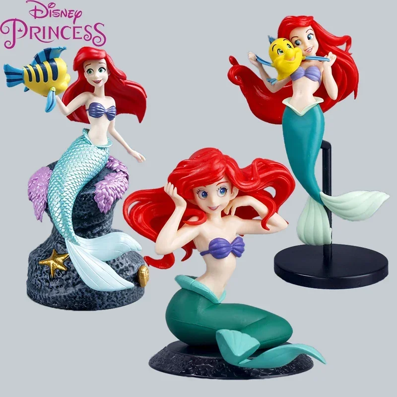 Disney Princess Ariel Mermaid Cake Decoration Ornament Cute Figure Doll Anime PVC Car Model Children's Toy Birthday Gifts