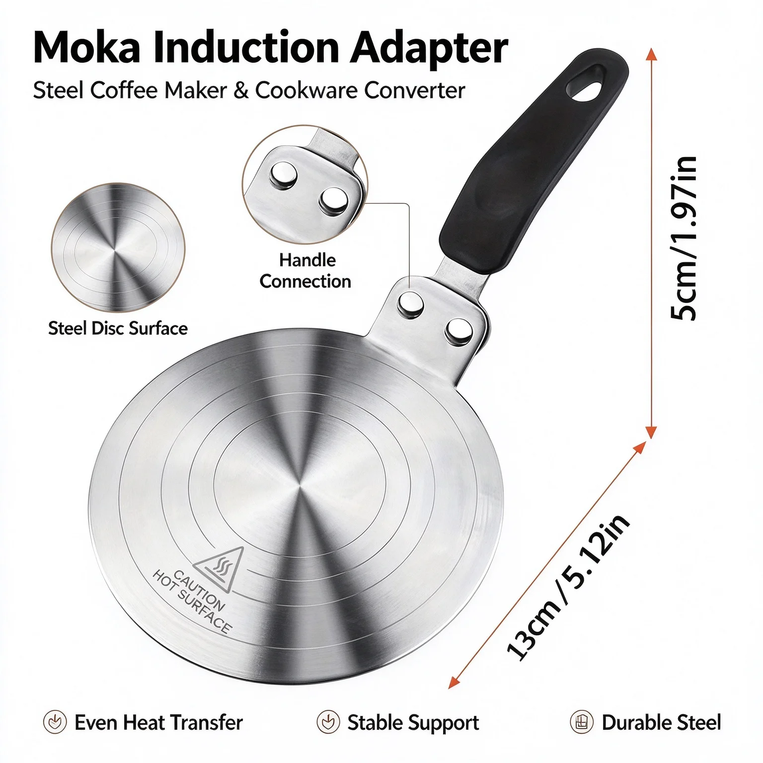 Pothos - 1Pcs 13cm 5.12in Steel Induction Adapter