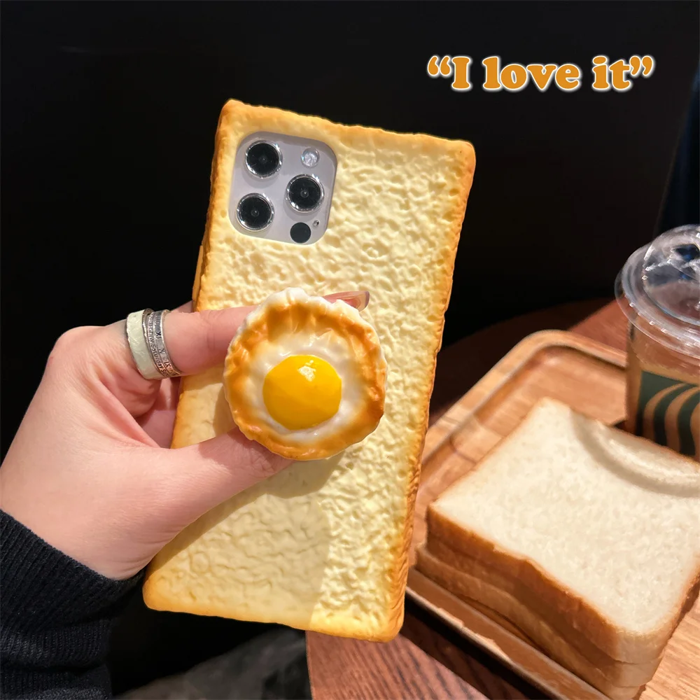 Toast Bread Breakfast iPhone Case Suitable for 15 14 13 12 11 Pro Max 7 8plus XS Max X XR 13 Mini Stand Protective Back Cover