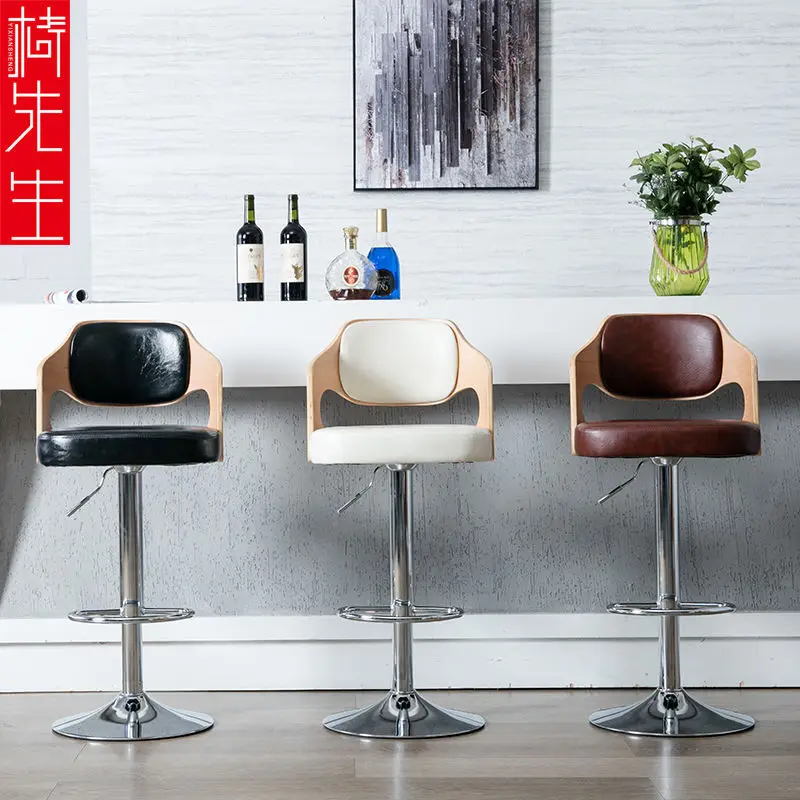 Solid Wood Bar Stool Lifting Backrest High Stool Cashier Bar Chair Front Desk High Stool Kitchen High Dining Chair