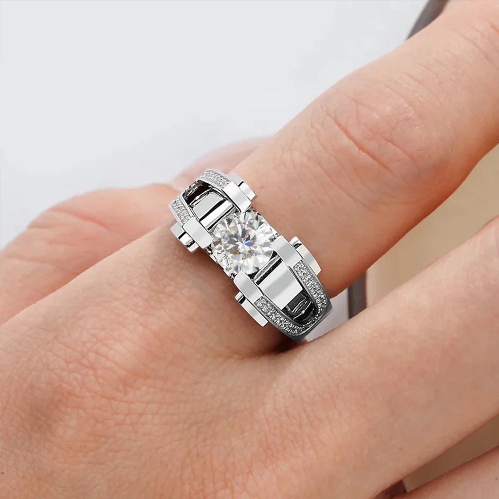 Houtros 1ct/2ct D Color Moissanite Wedding Band For Men 925 Sterling Silver Sparkling Diamond Rings Luxury Jewelry Certifited