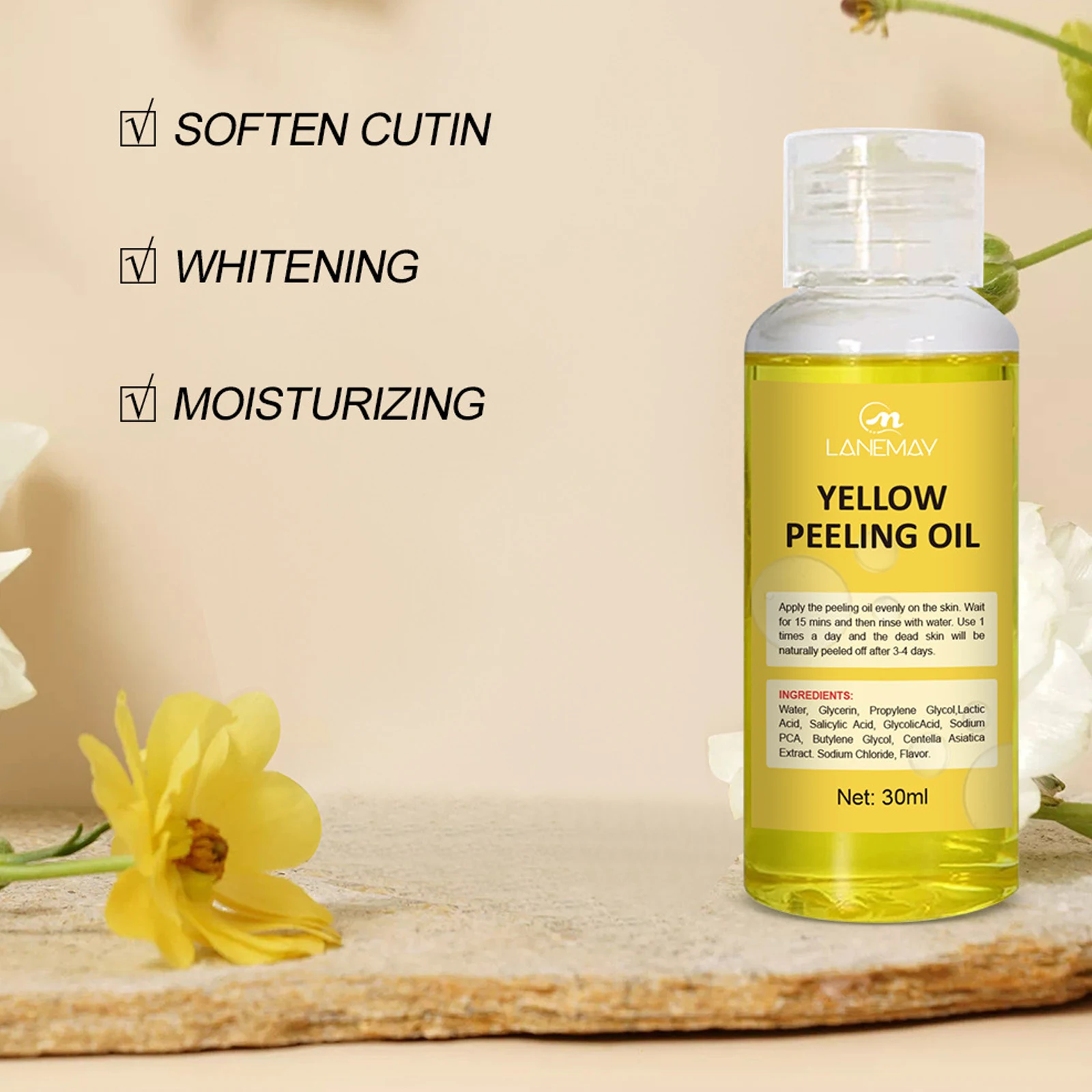 30ml Yellow Peeling Oil Exfoliating Deep Cleaning Remove Dead Skin Moisturizing Desalting Melanin Body Skin Brightening Scrub