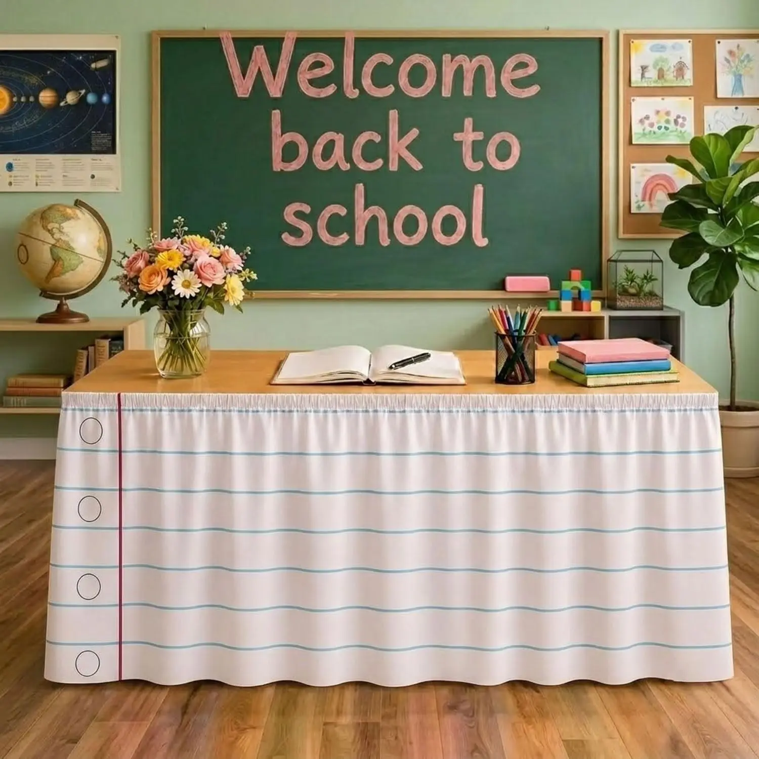 Pencil table skirt tablecloth, one piece, stationery teacher's desk skirt, suitable for classrooms | Rectangle table skirt cover
