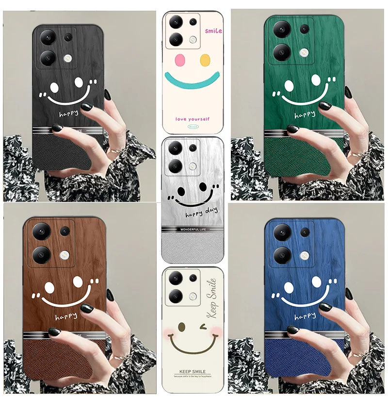 for Redmi Note 11 T 8 9 Plus Max Lite 7 Pro 12 4 g 5 g 10 S 13 TPU black soft phone case trendy smiley face series frosted cover