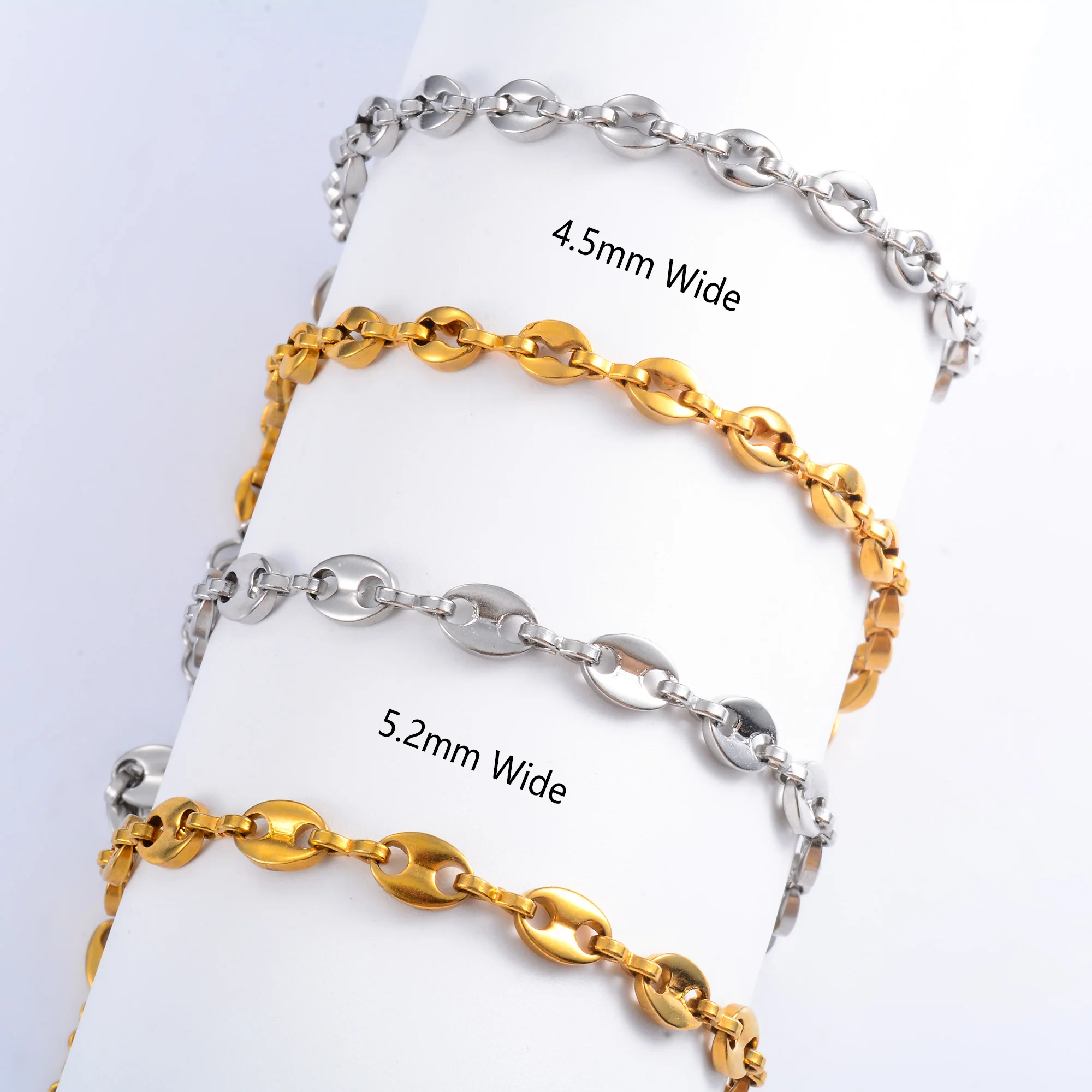 Women Stainless Steel Jewelry Accessories Coffee Bean Chain for Hand Foot Ankle Anklet Ladies Bracelet Bangle with Extension